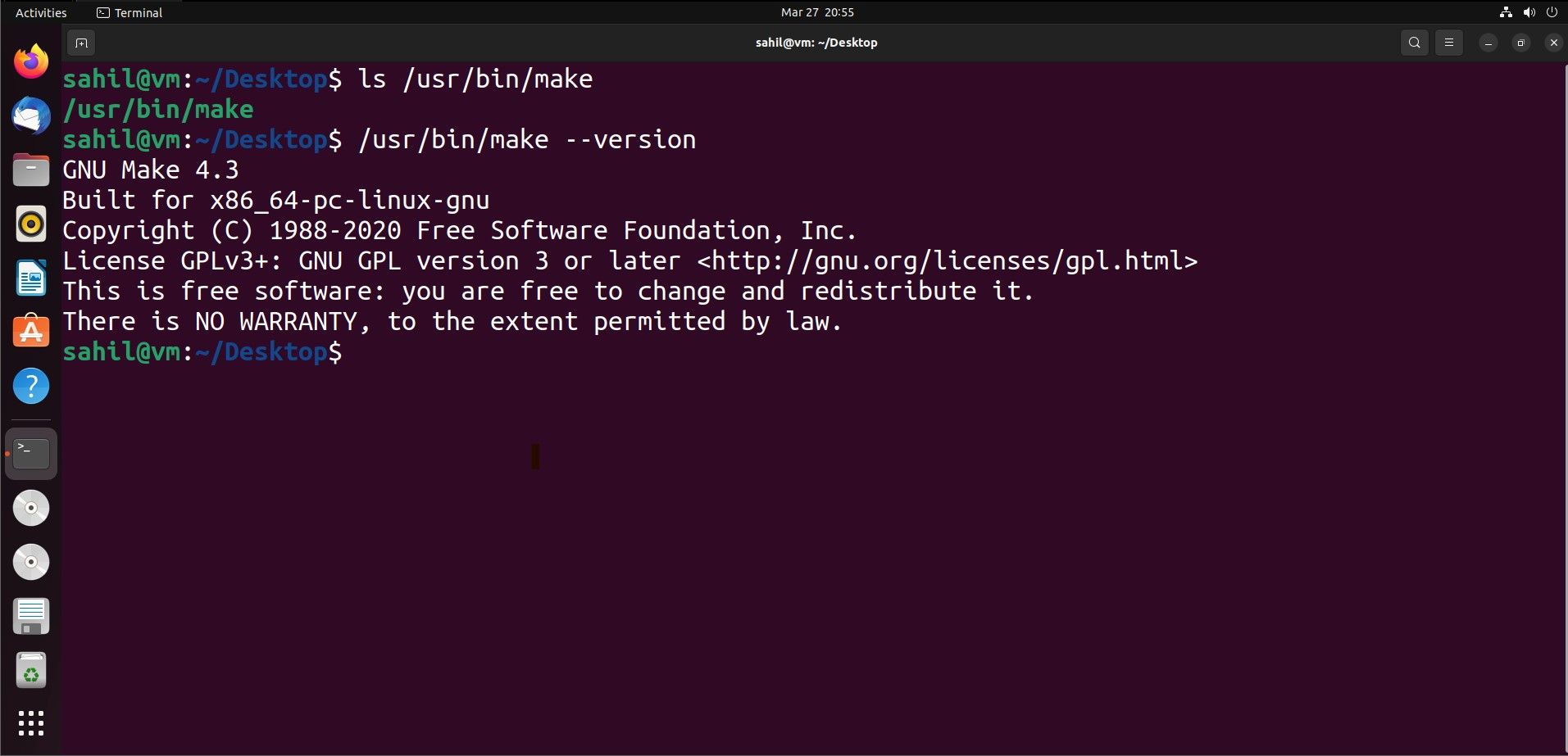 Linux Ubuntu terminal interface showing verification commands