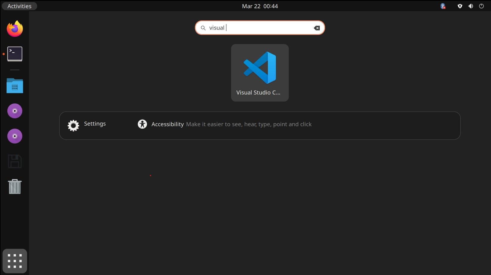 Visual Studio Code icon on a black screen
