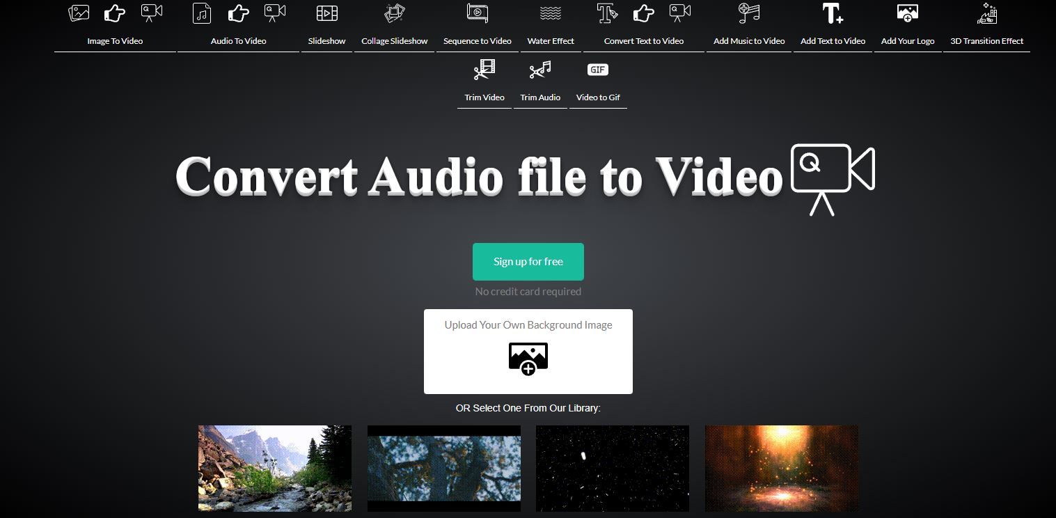 A Screenshot of the voice2v com Audio to Video Converter Landing Page