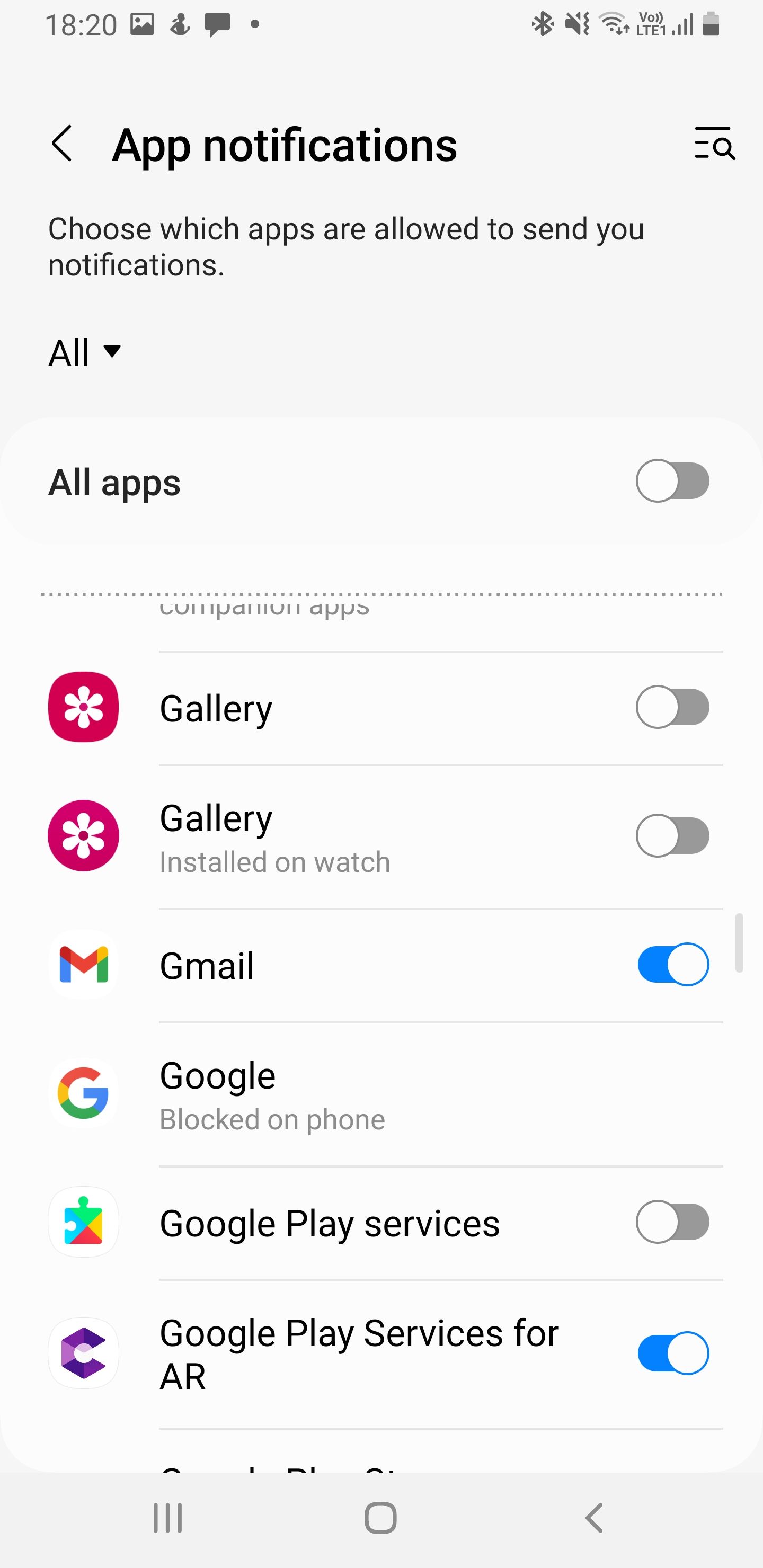 Galaxy wearable app notifications toggles