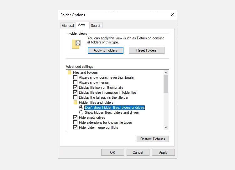windows 10 tidak menampilkan opsi menu folder file tersembunyi