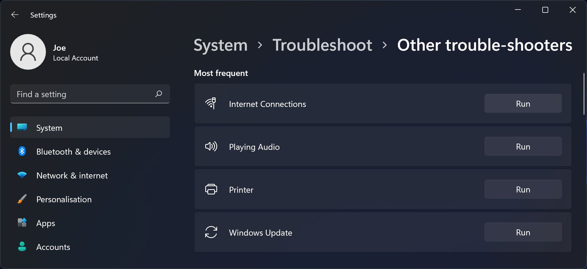 windows 11 other troubleshooters