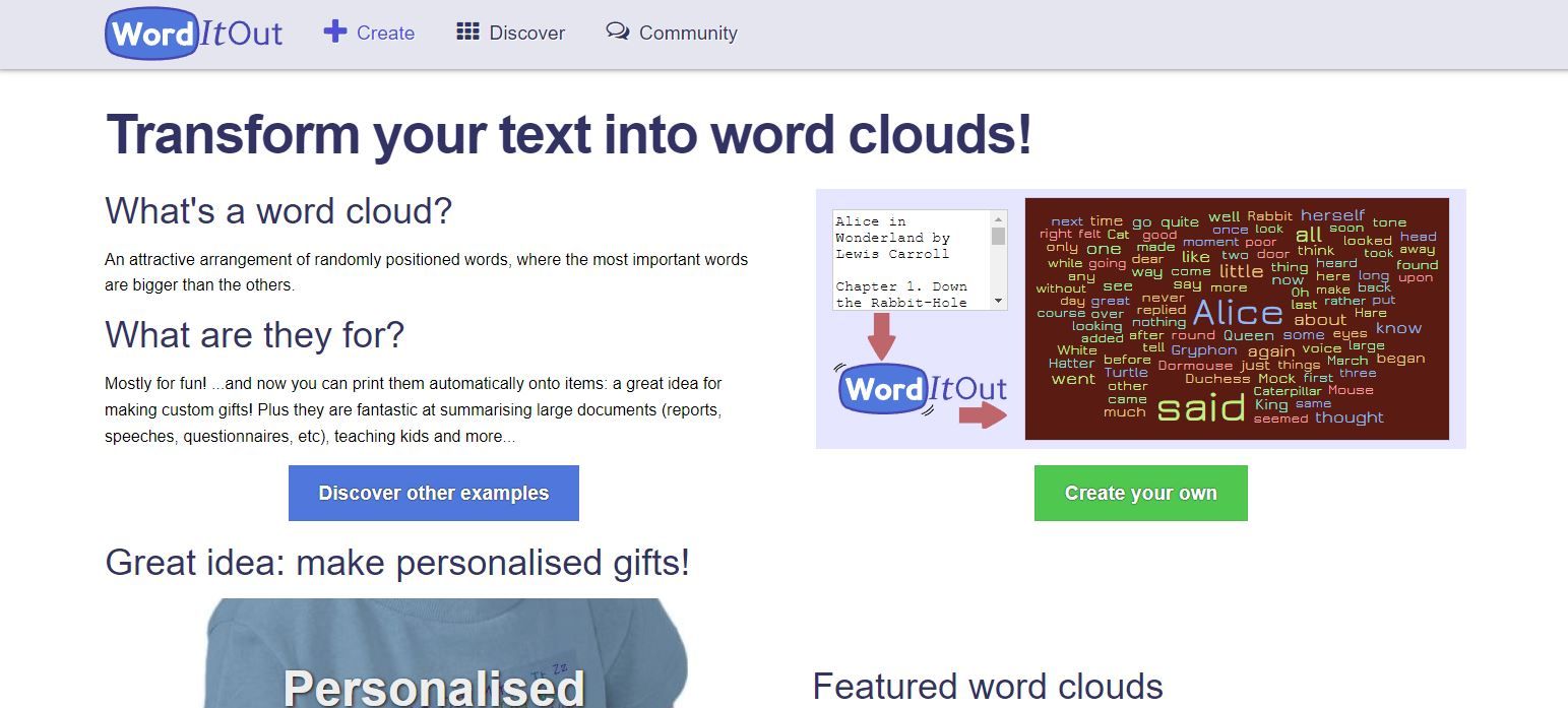 Capture d'écran du générateur de nuages de mots WordItOut