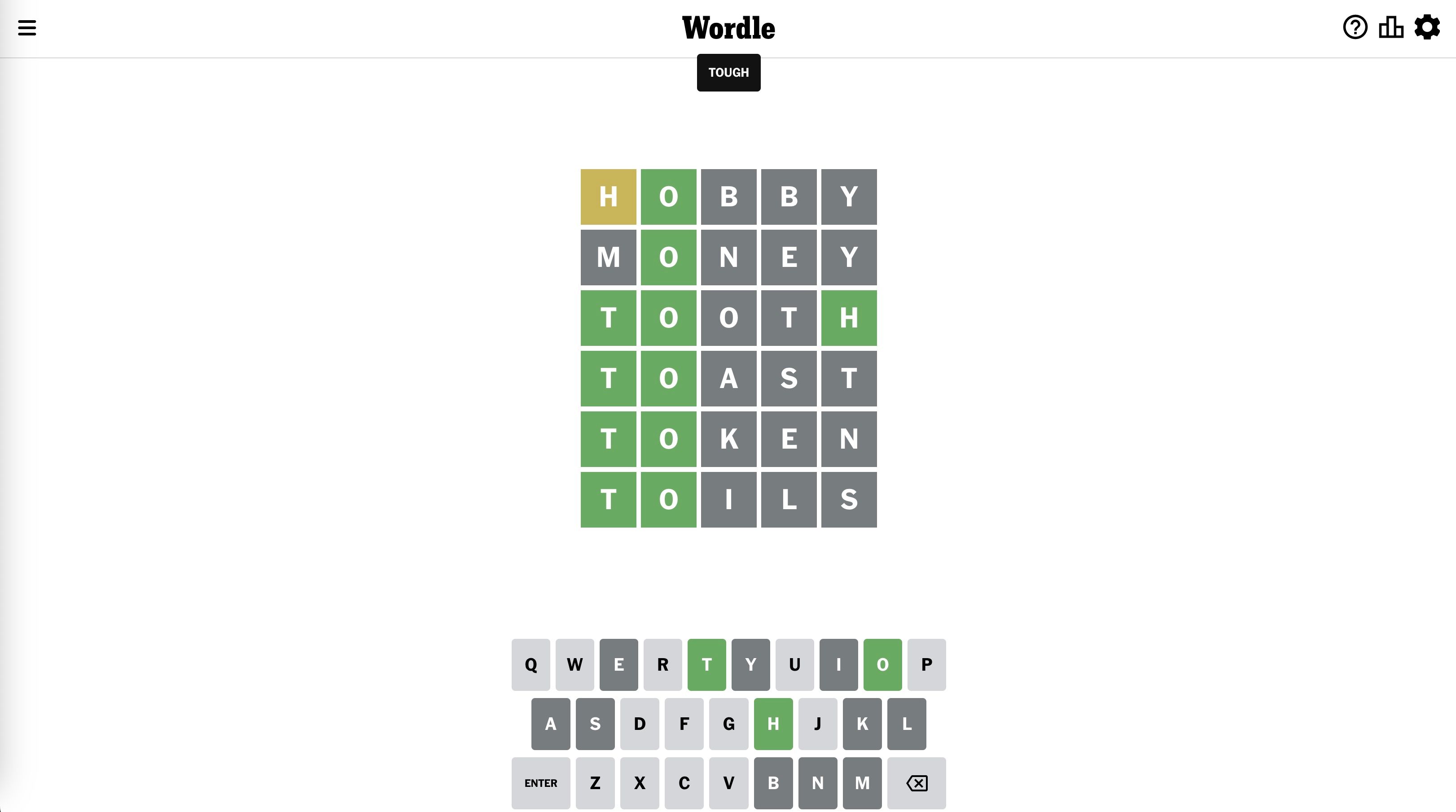 Screenshot of the letter guessing game called Wordle