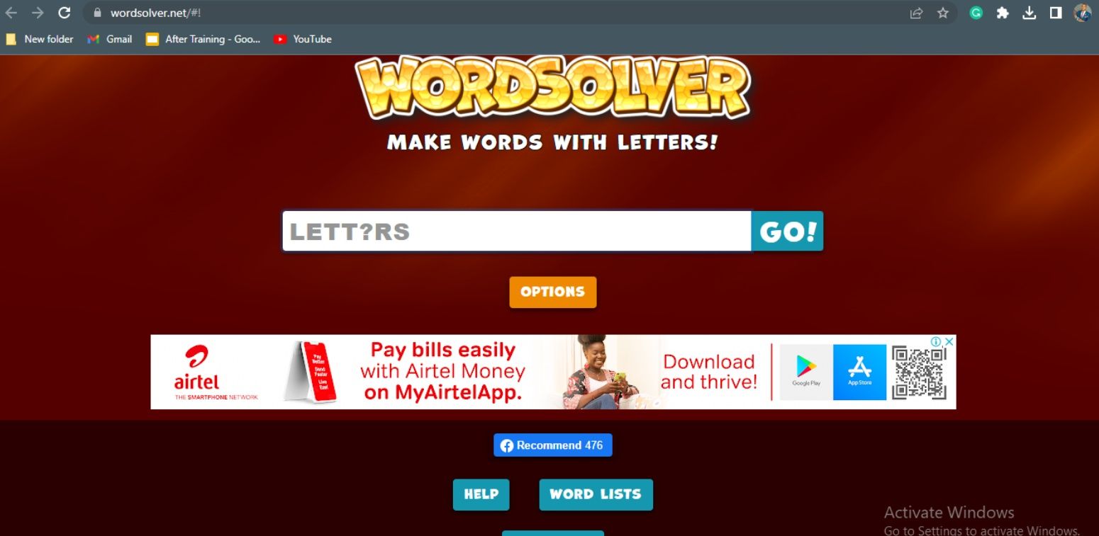 Wordsolver webpage screenshot