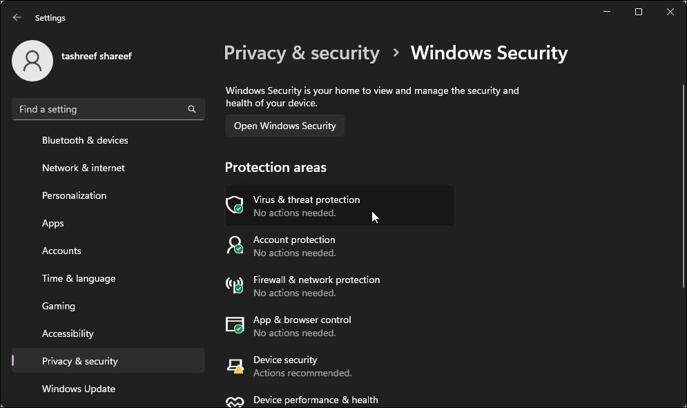 wvirus and threat protection windows 11