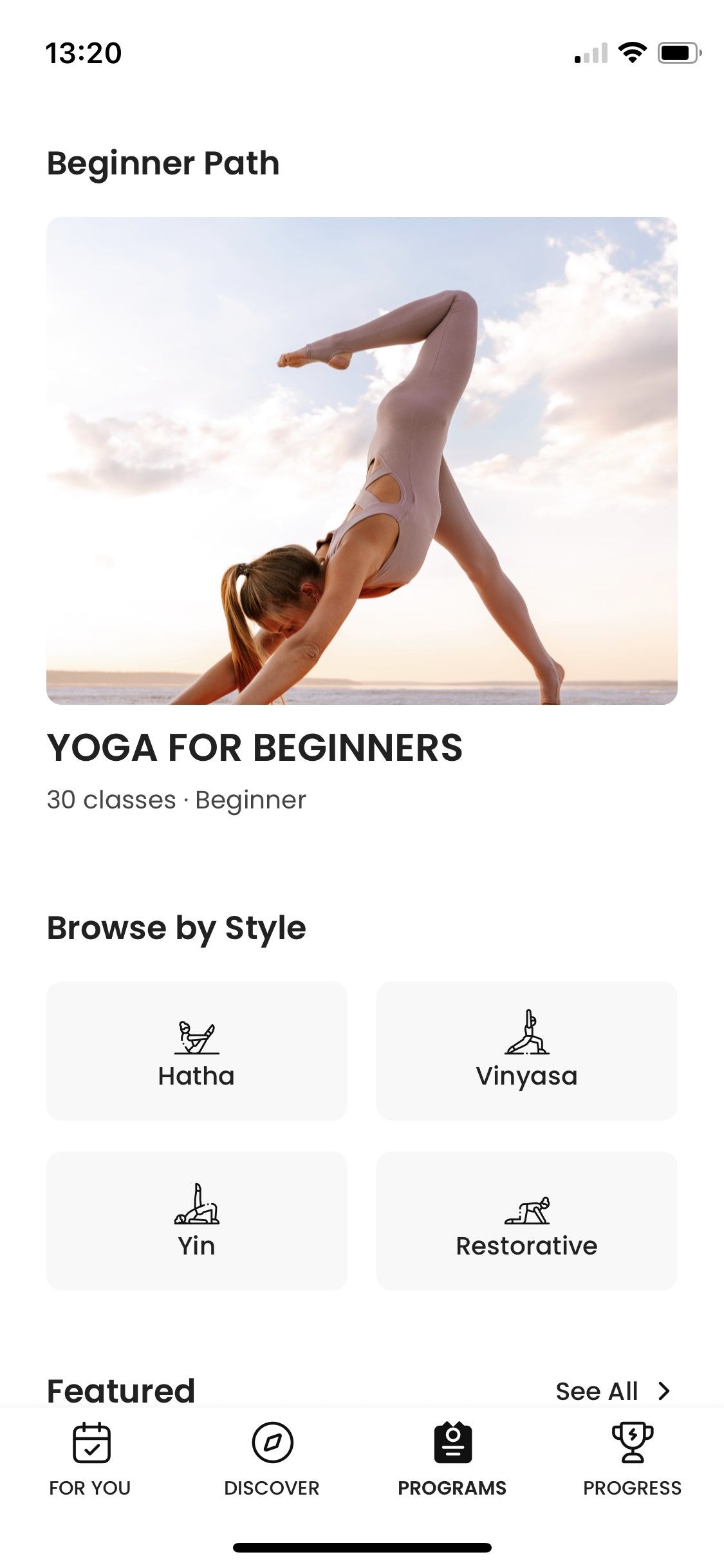 Yoga for beginners app programs tab