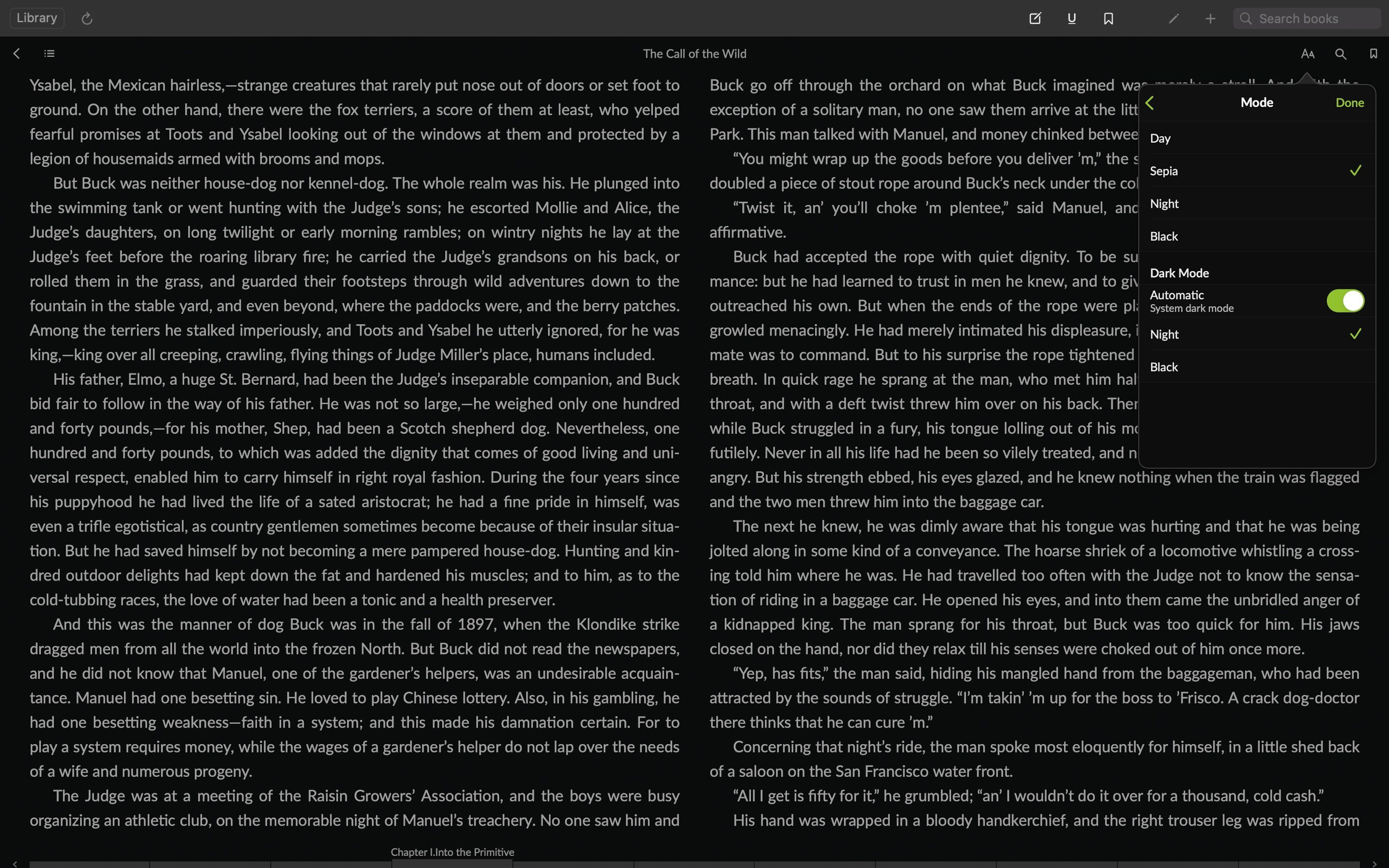 Приложение для чтения Yomu с темным режимом, включенным в меню