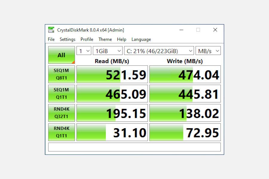 005-2 Crystal Diskmark Speed test result of a Sata SSD