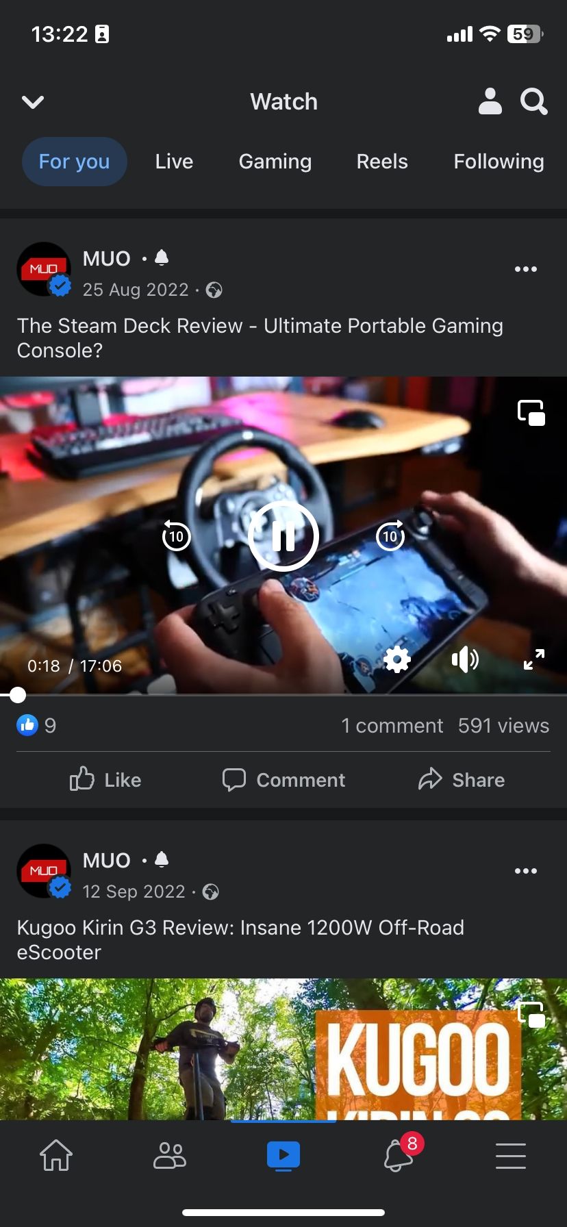 Playing a video on Facebook