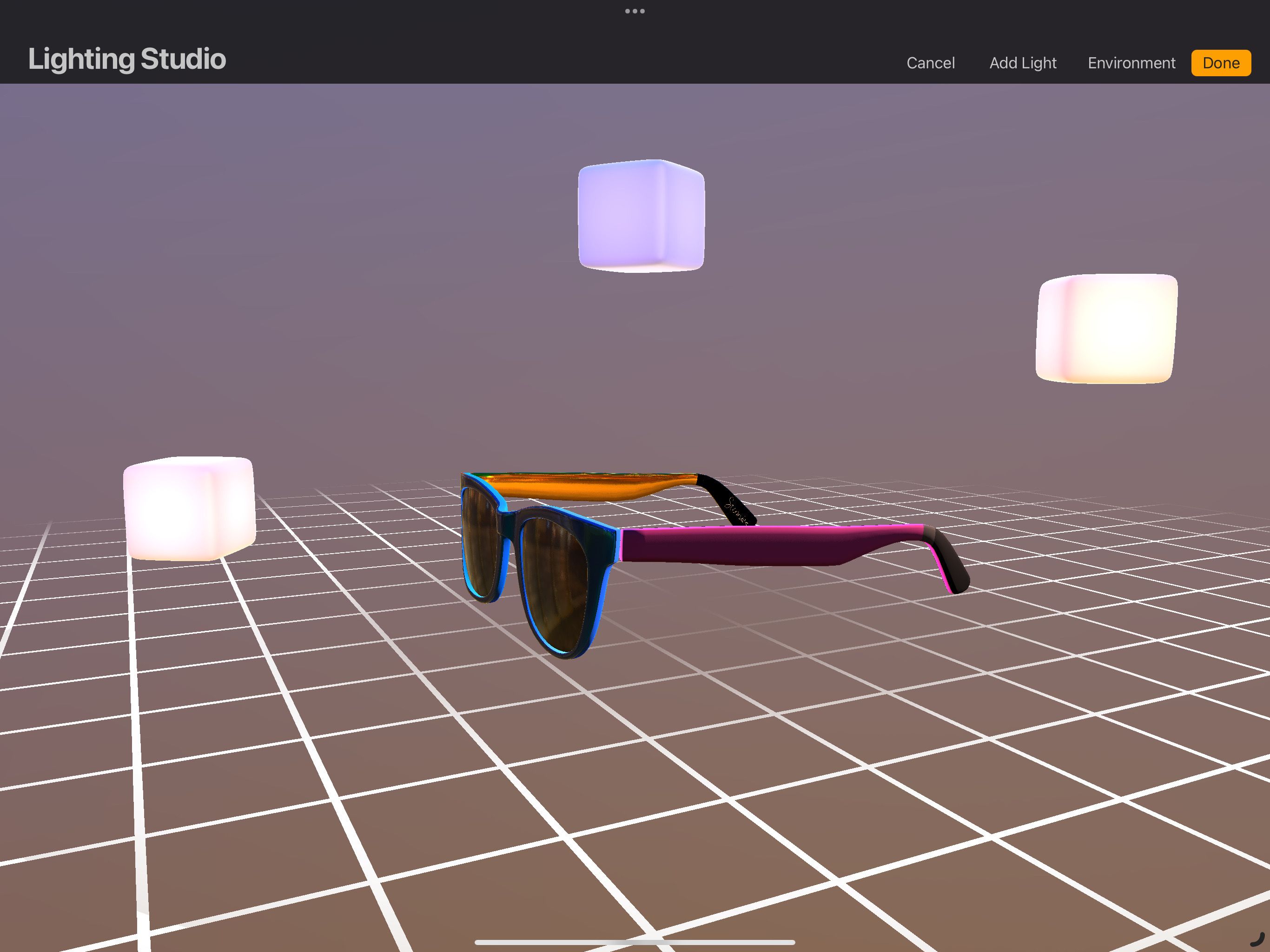Mô hình 3D của kính râm trong Procreate's Lighting Studio