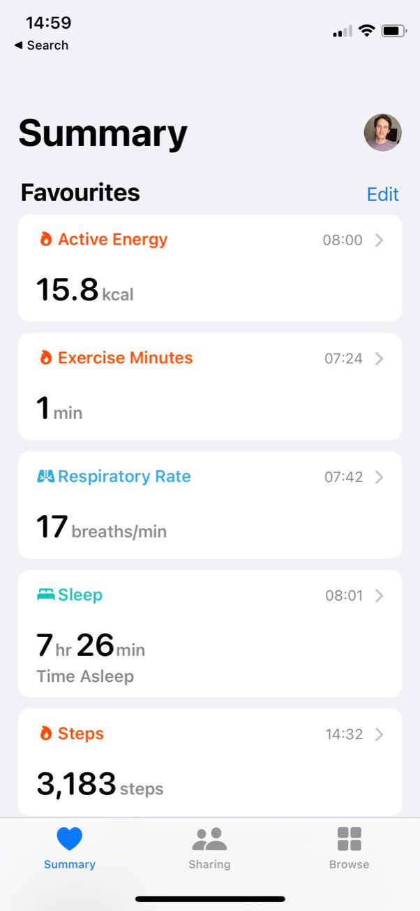 Summary Screen in Apple Health app on iPhone