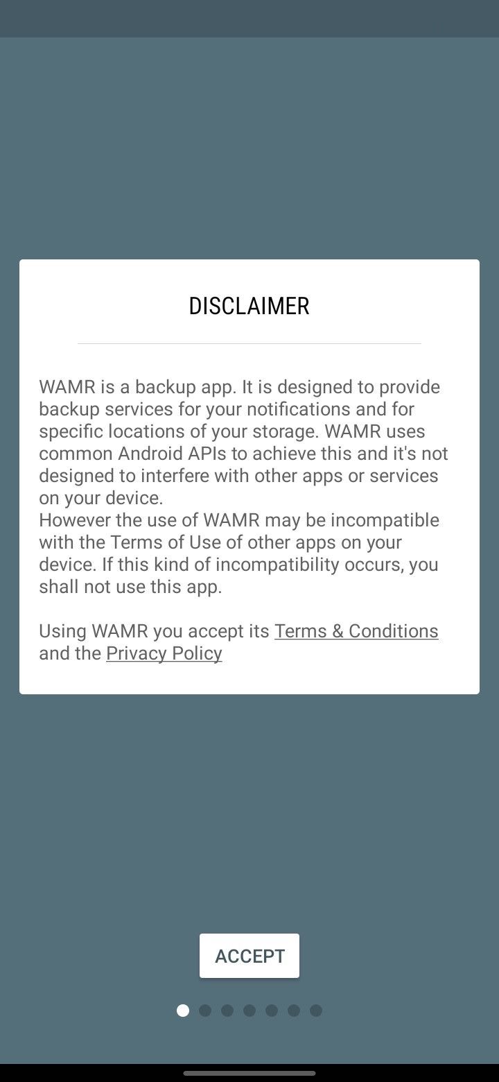 Nhấn nút Chấp nhận sau khi đọc Tuyên bố từ chối trách nhiệm trong Ứng dụng WAMR