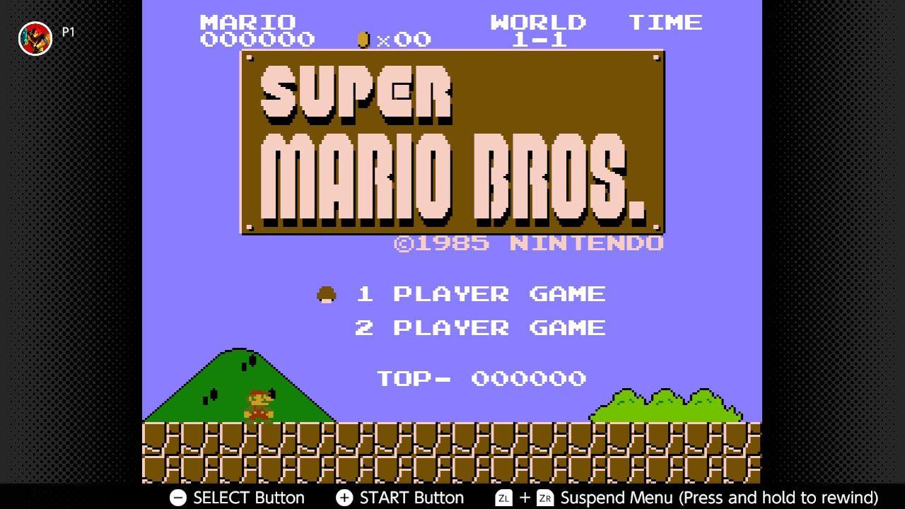 A screenshot of the title screen for Super Mario Bros taken through Nintendo Switch Online 