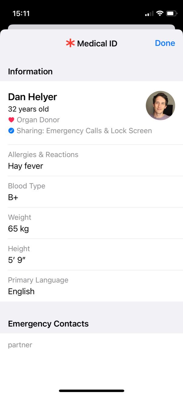Medical ID on an iPhone
