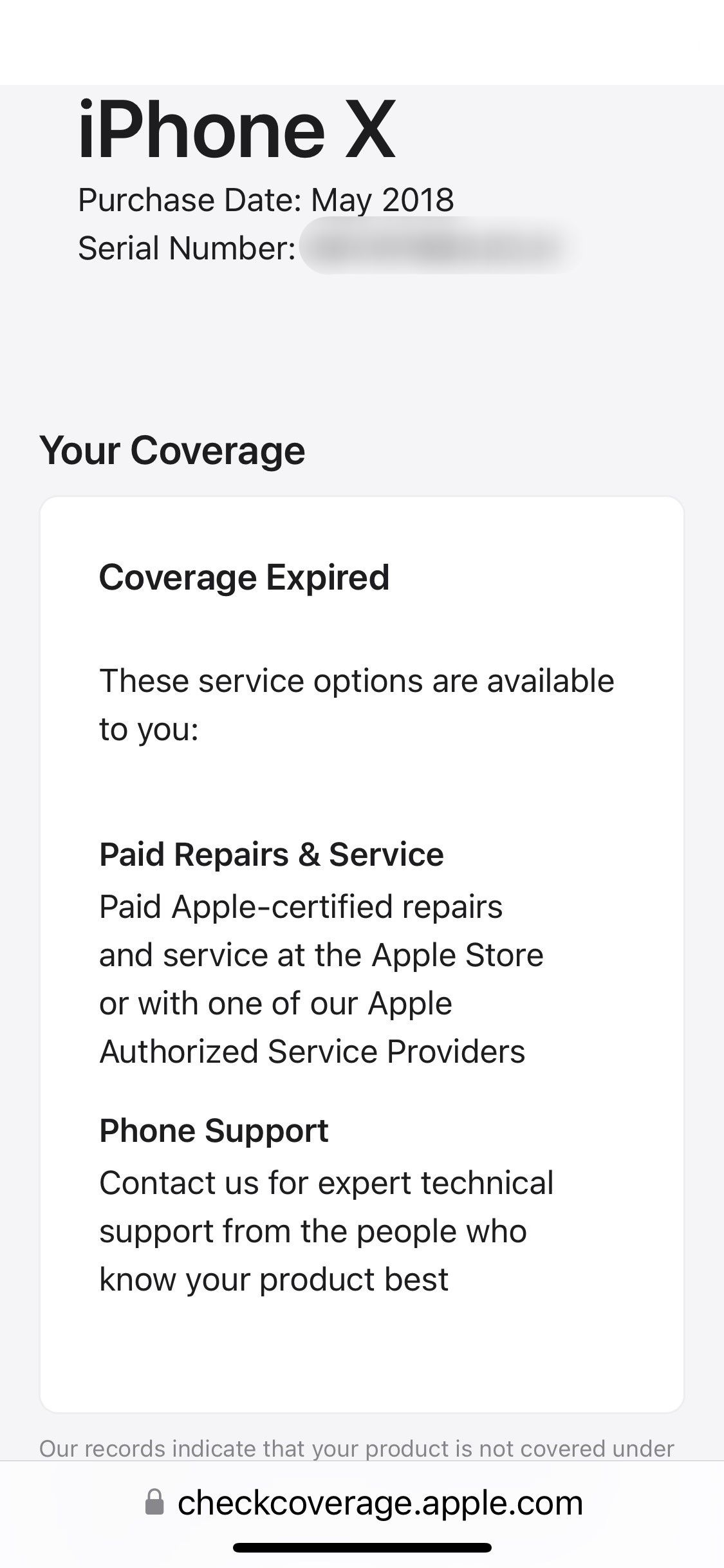 Periksa Status Cakupan untuk iPhone Anda di Halaman Cakupan Perangkat di Situs Web Apple