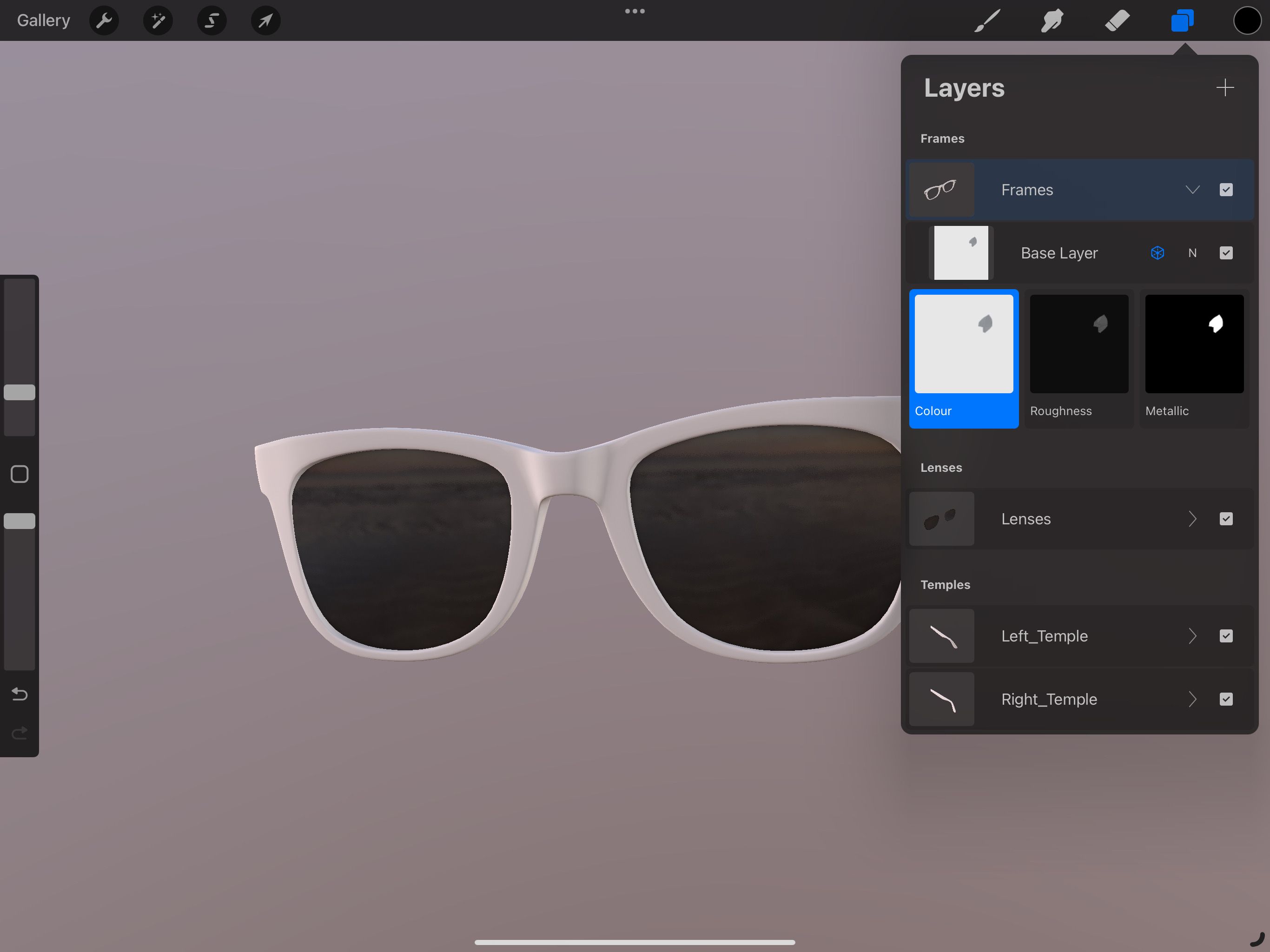 Mô hình 3D của kính râm trắng trong Procreate