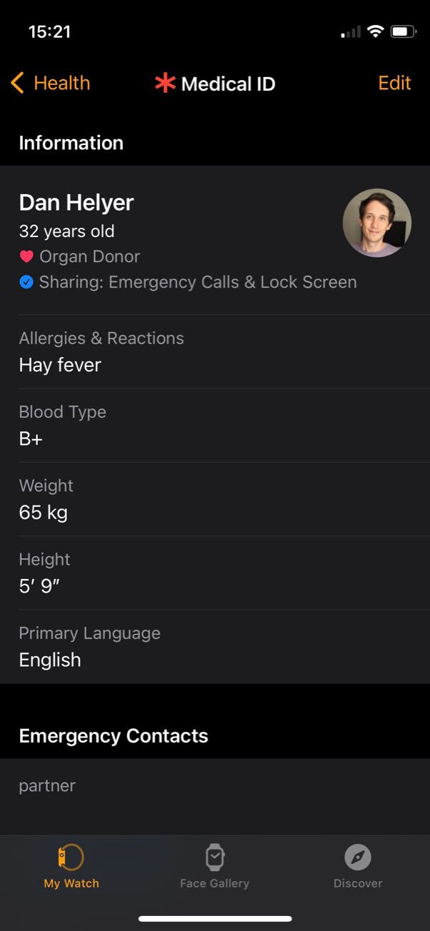 Medical ID in Apple Watch app