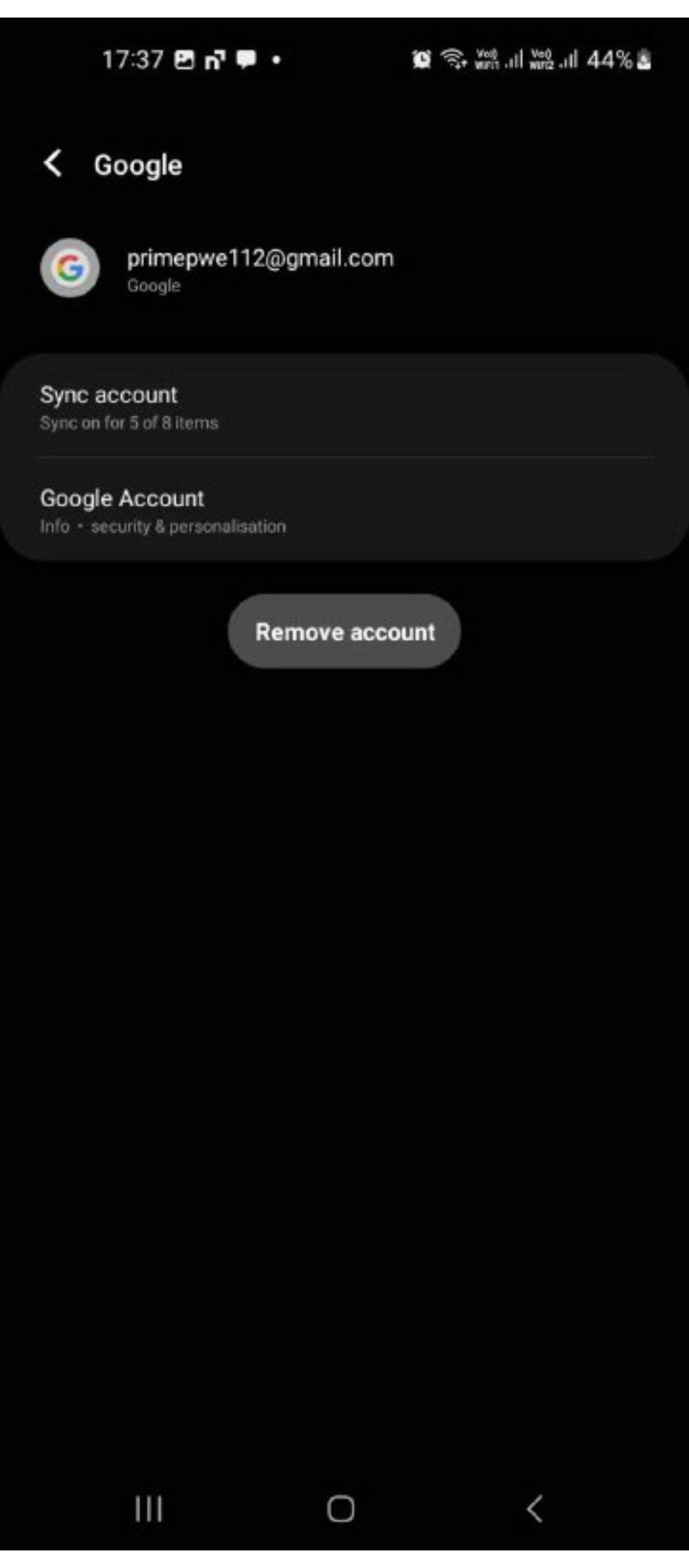 Remove Google account in Samsung Galaxy