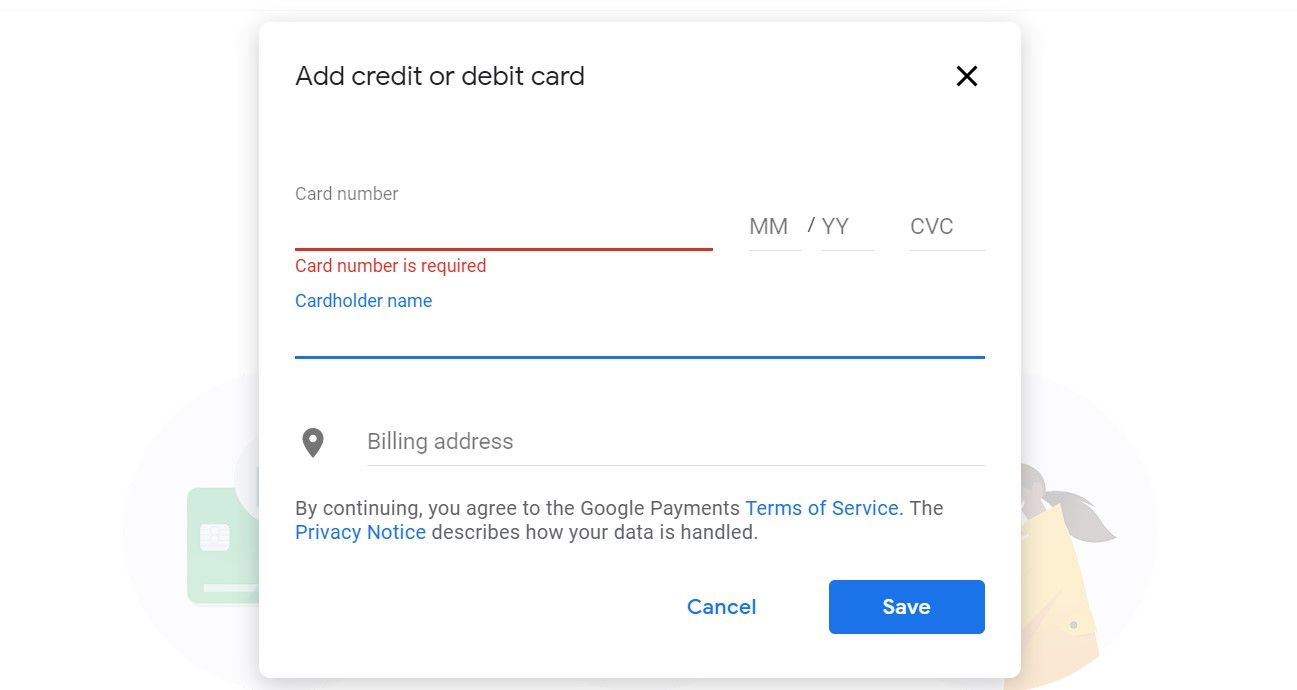 Add credit or debit card on Google Pay
