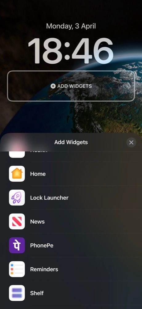 انتخاب Lock Launcher برای تنظیم یک ویجت