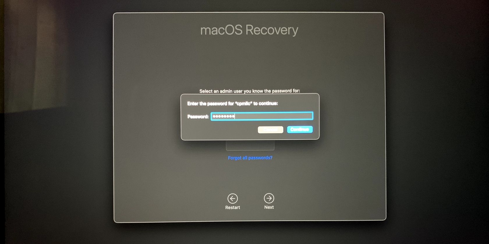 Mật khẩu quản trị viên trong macOS Recovery