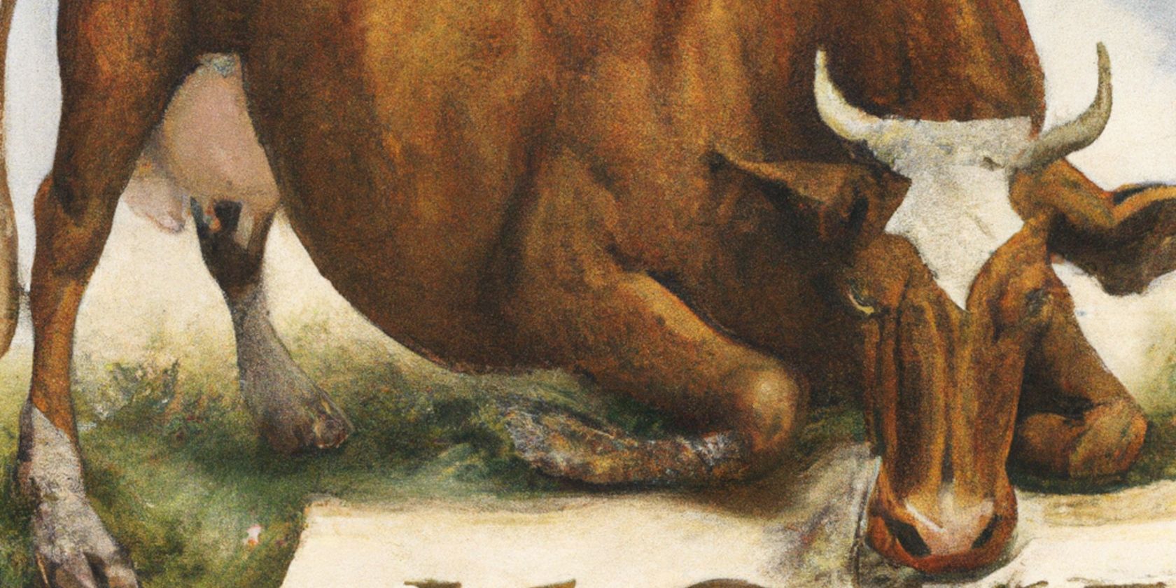 AI generated painting of a cow writing a letter