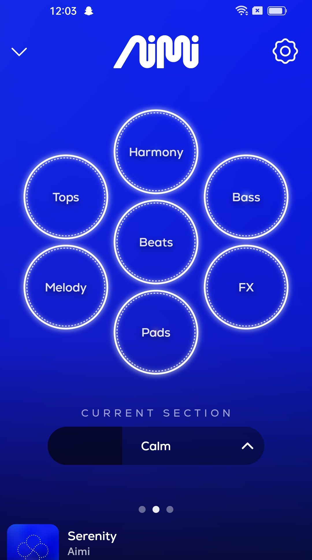 Selecting adjustable musical elements in Aimi.