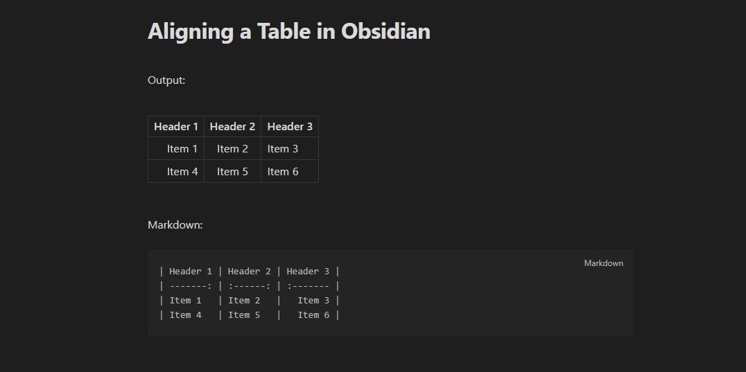 Menyelaraskan tabel di Obsidian