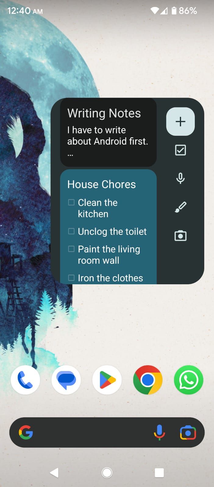 All notes in the Note Collection widget in Google Keep