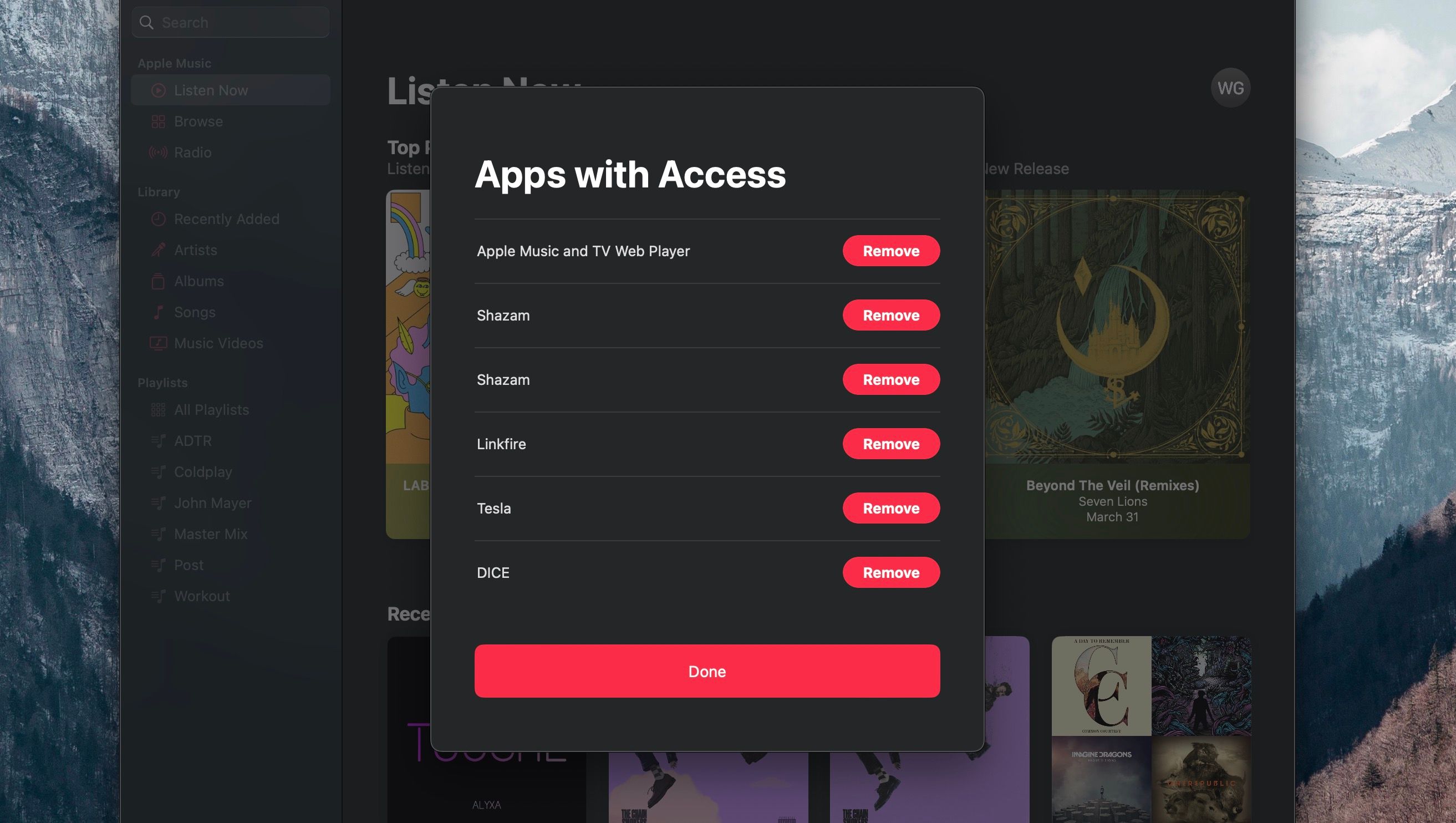 App Access in Apple Music on Mac