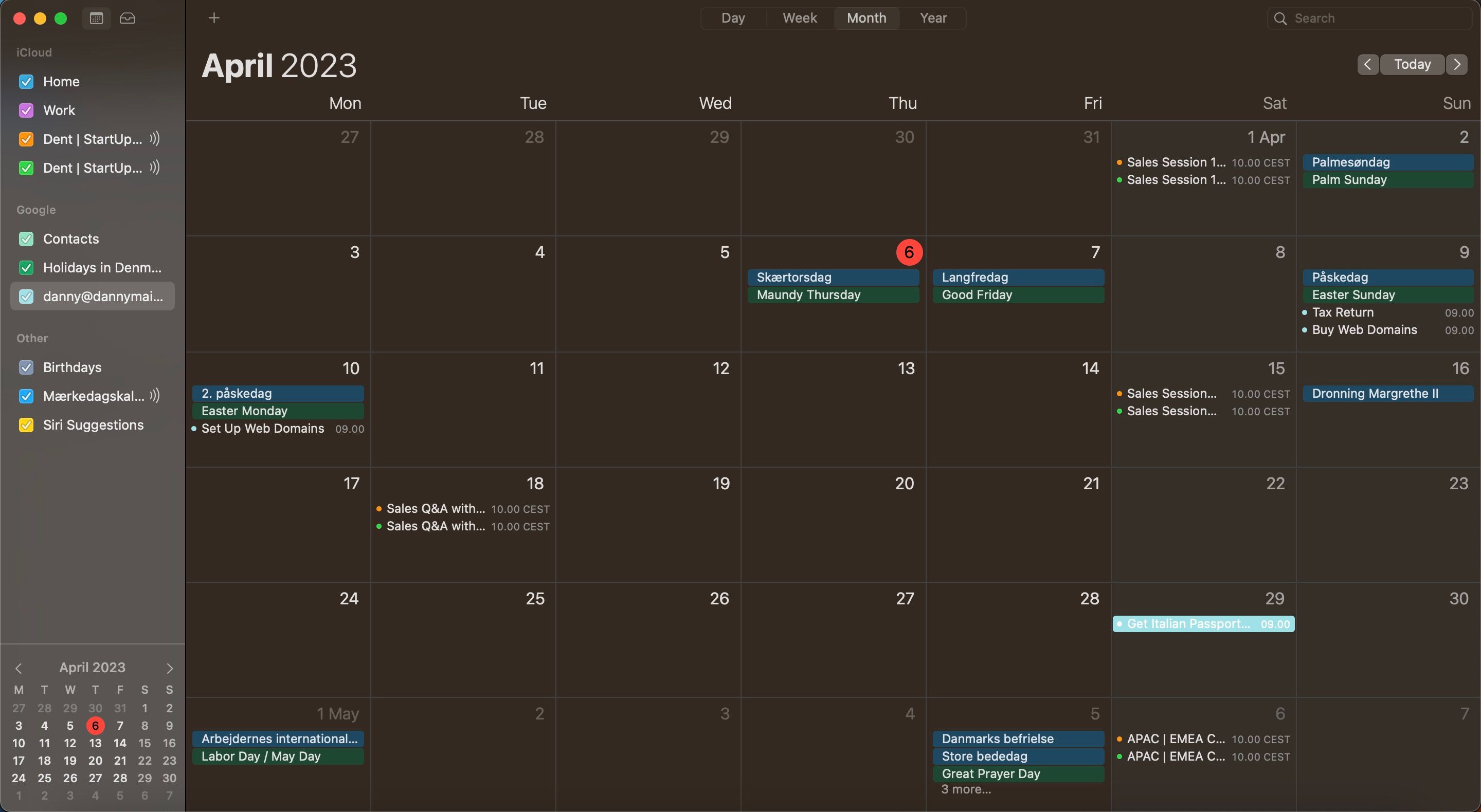 Captura de pantalla de la interfaz de Apple Calendar