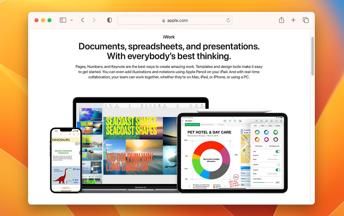 Apple iWork suite home page