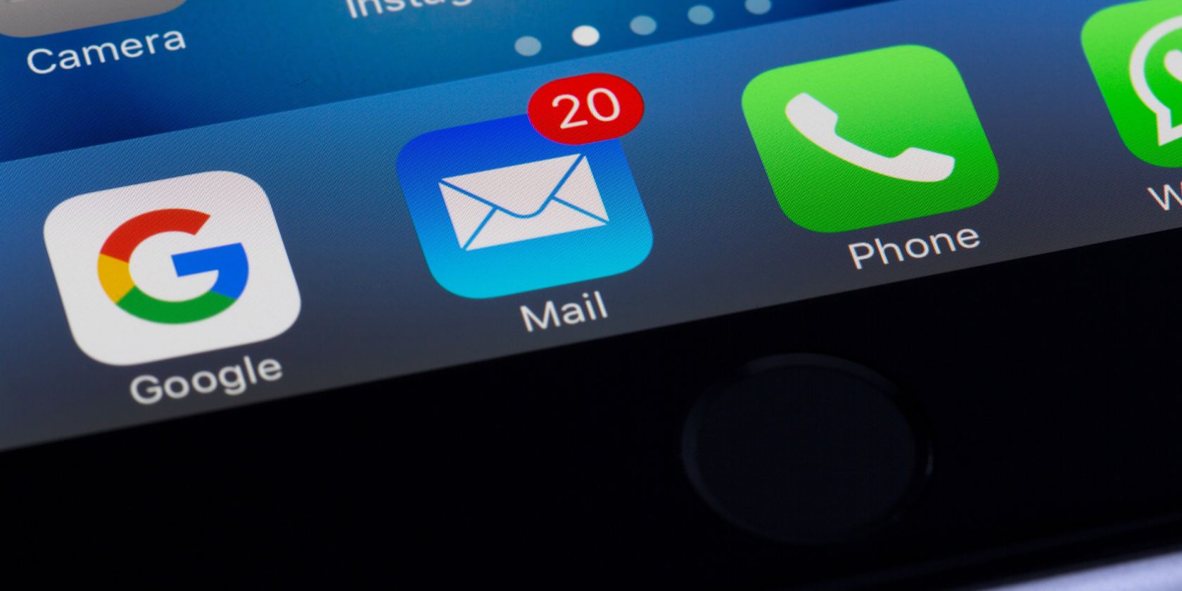 Close-up picture of an iPhone highlighting the Mail app