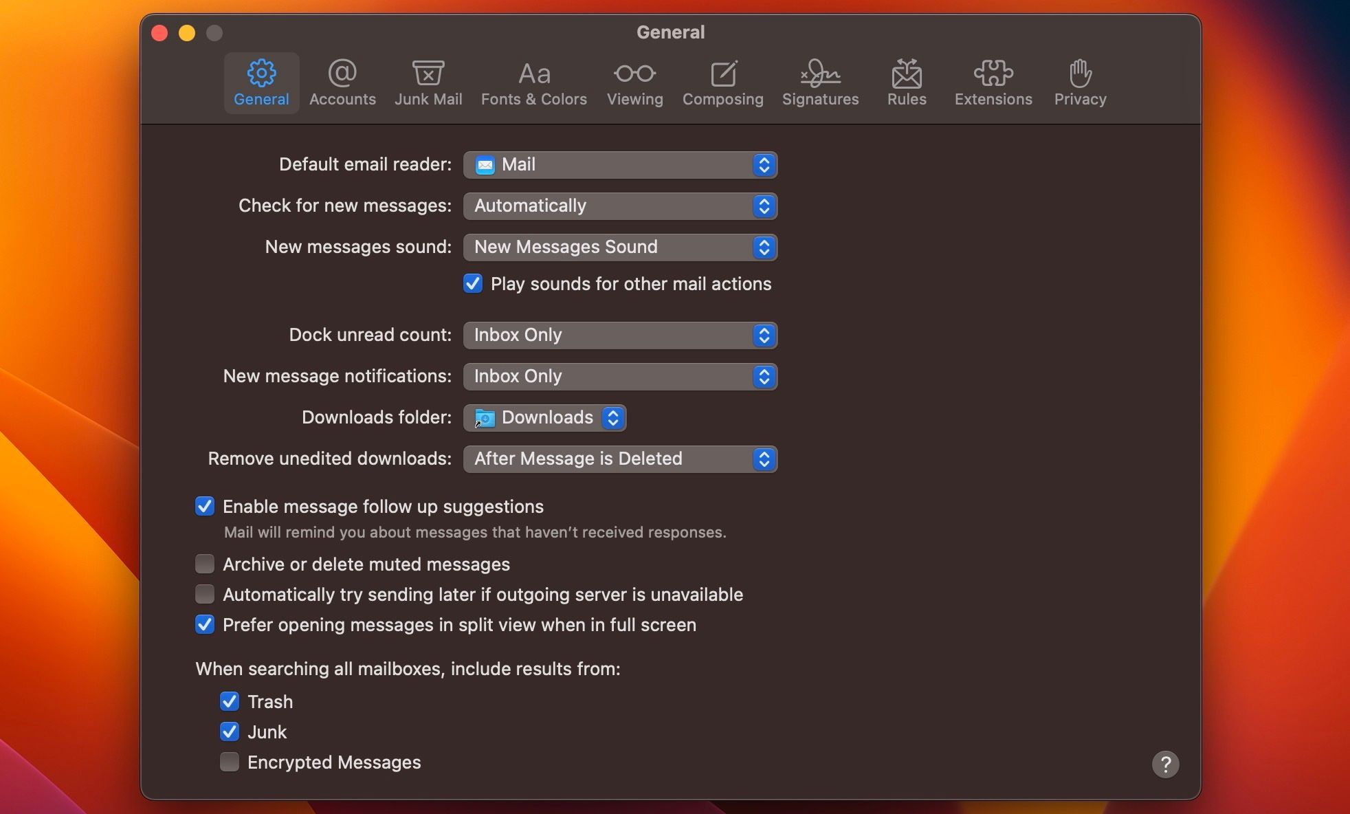 Apple Mail settings in macOS