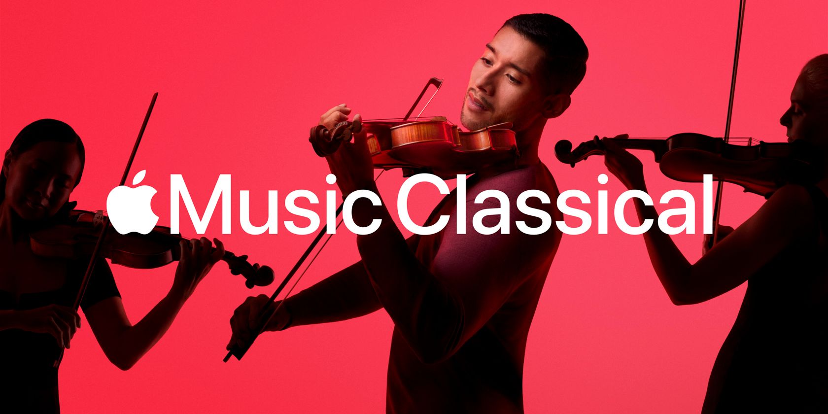 Apple Music Classical image showing a violinist playing against a red background