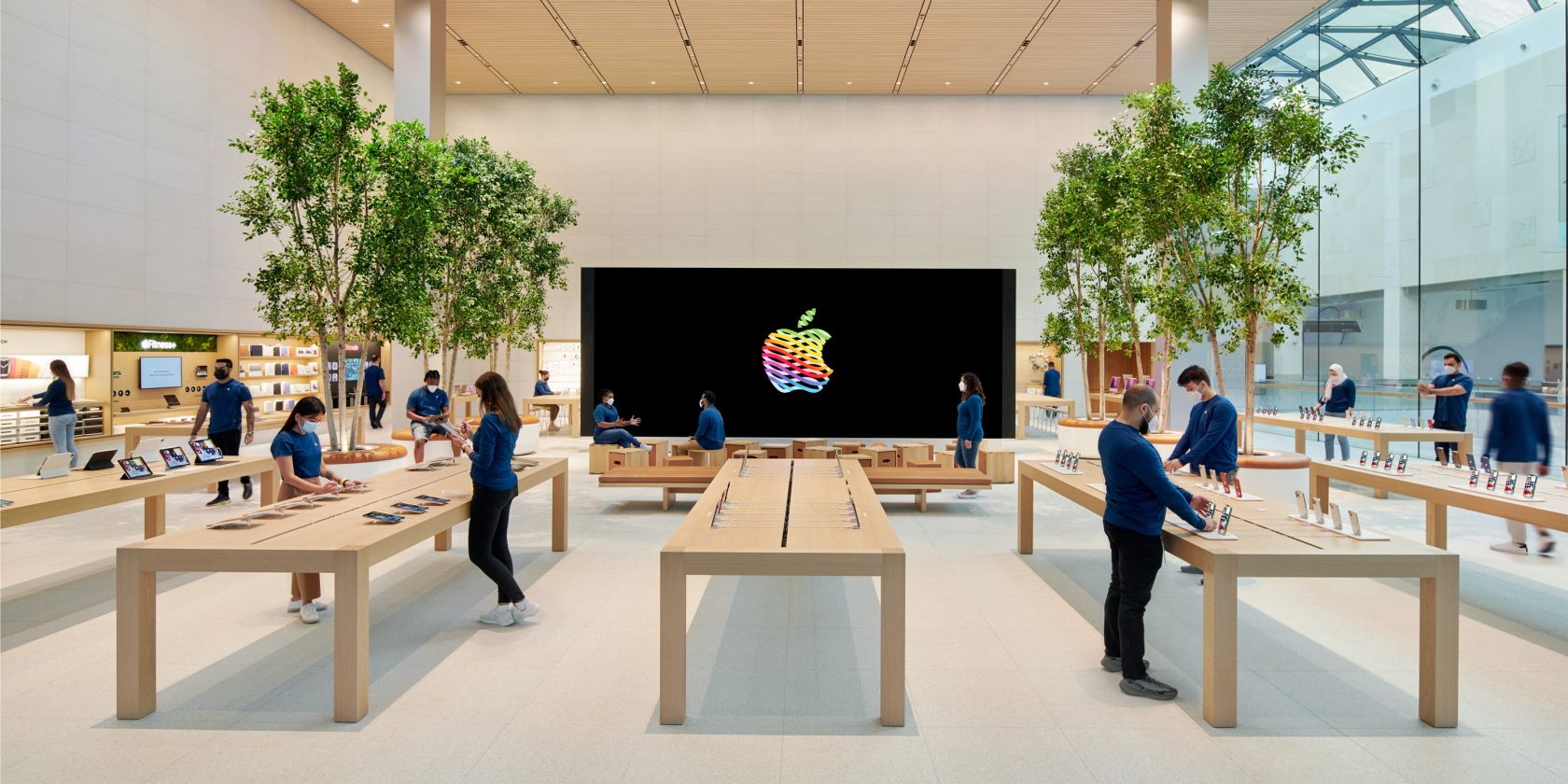 Apple Store with Apple logo in the background