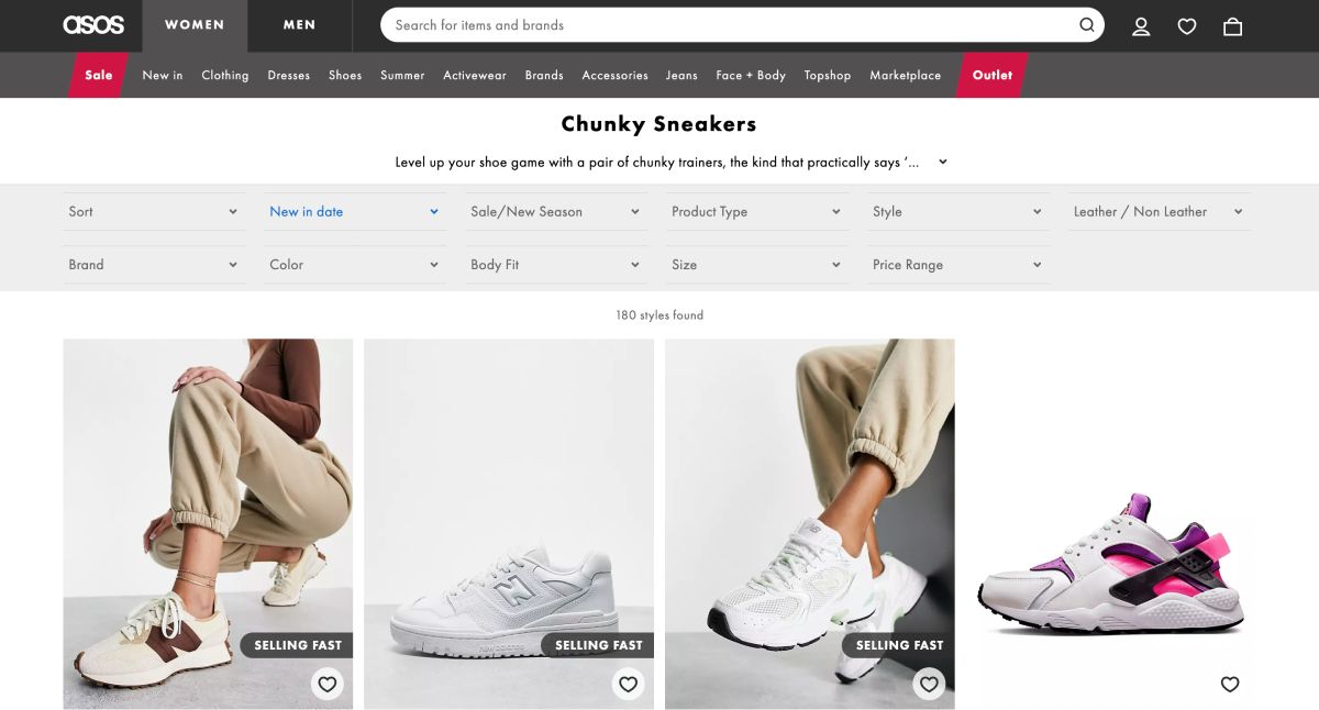 ASOS website featuring shoes