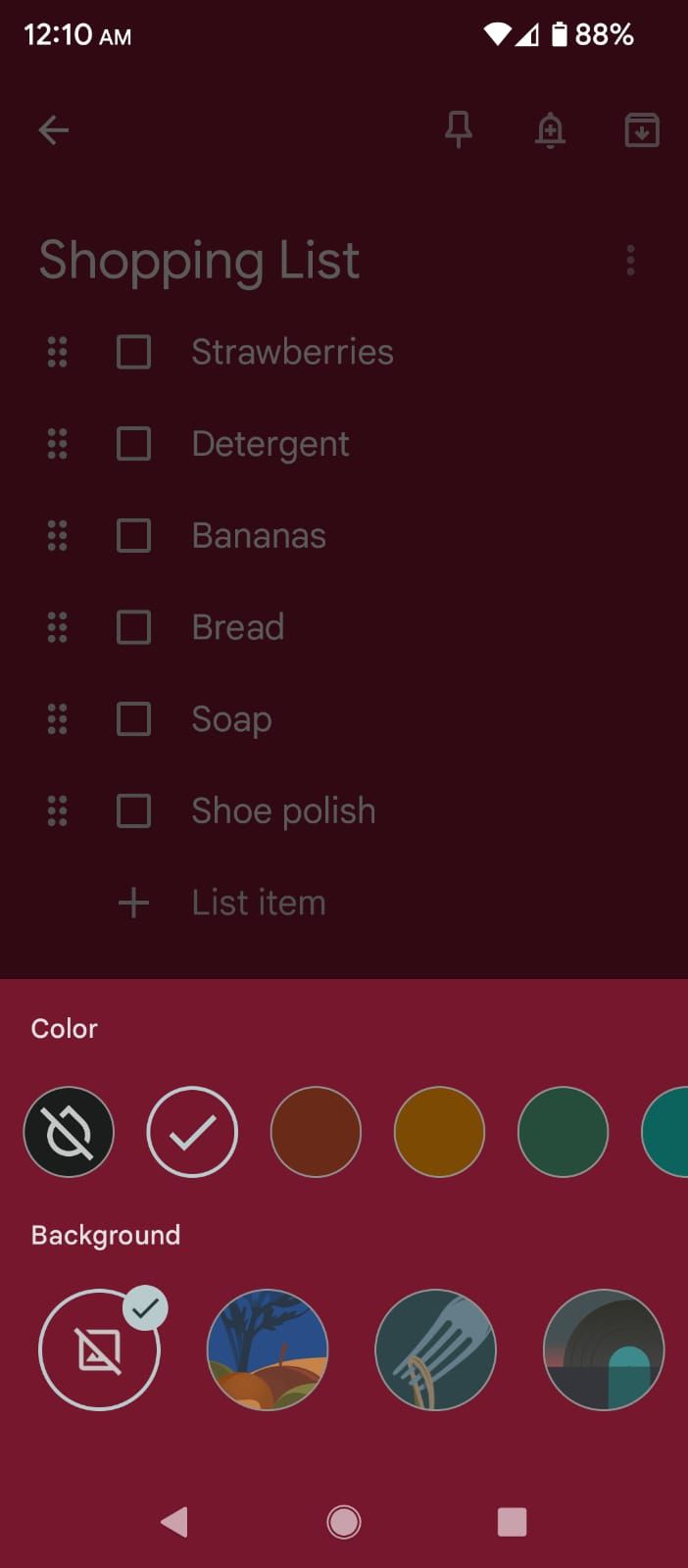 Assigning the a color or a background image to a note in Google Keep