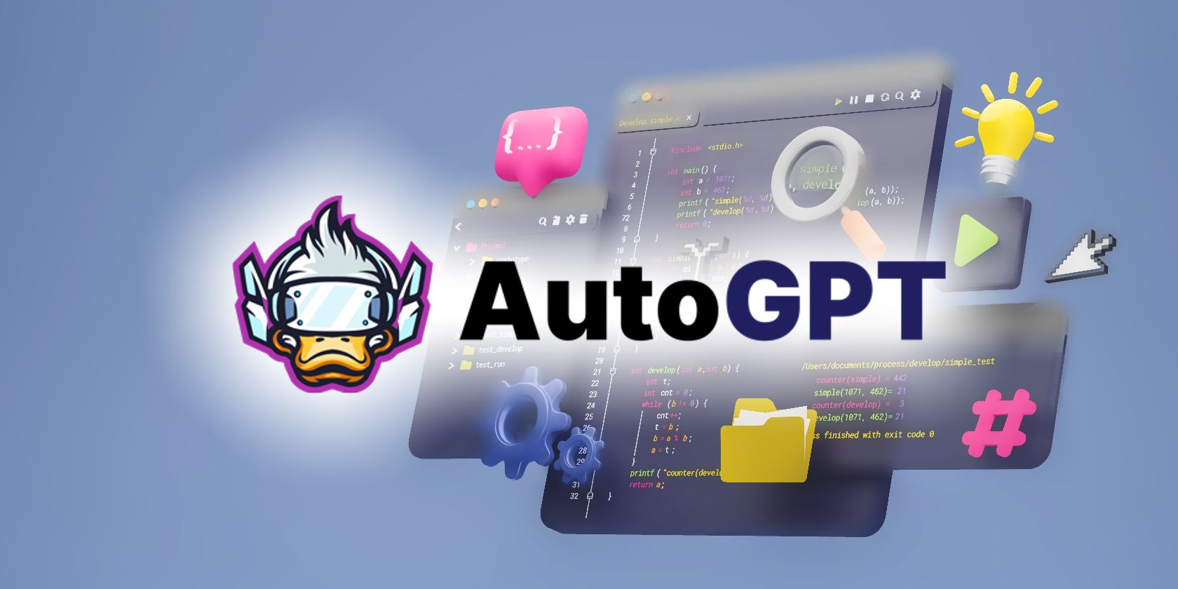autogpt logo with script building apps in background feature