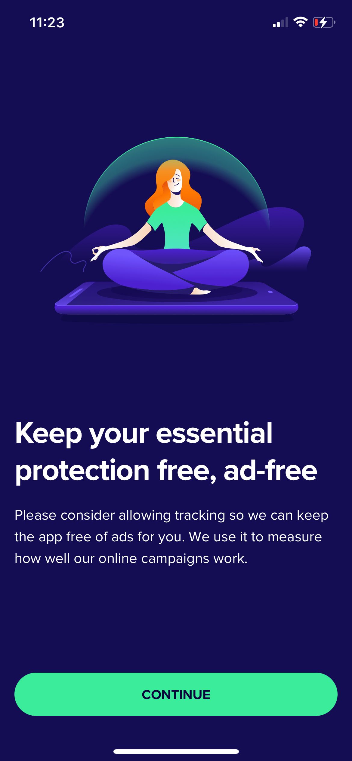 Avast's iPhone app showing a page about removing ads from the app. 