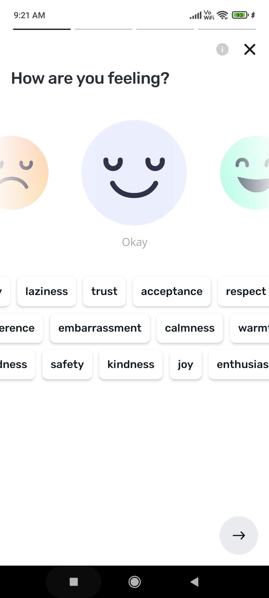 You can quickly log your mood and associated feelings with a few taps, and choose to write a note with it or not