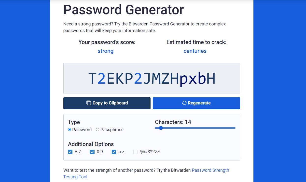 Screenshot of Bitwarden Password Generator