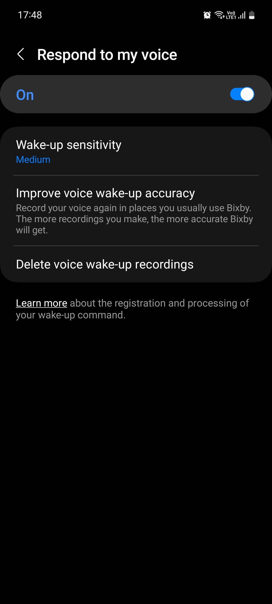 Bixby Respond to my voice menu