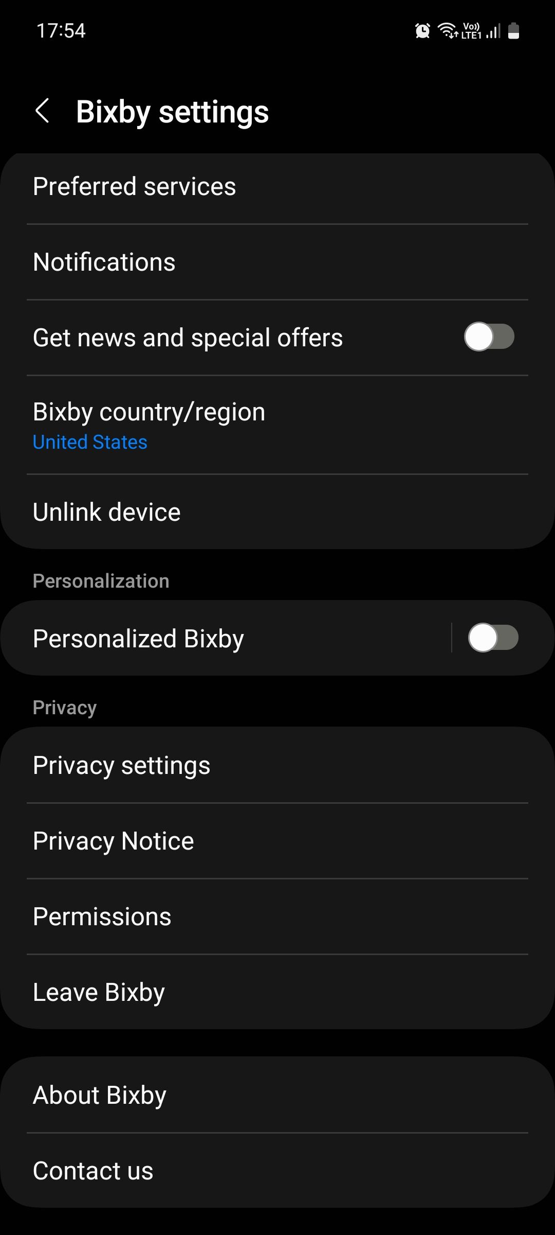 Bixby settings on One UI