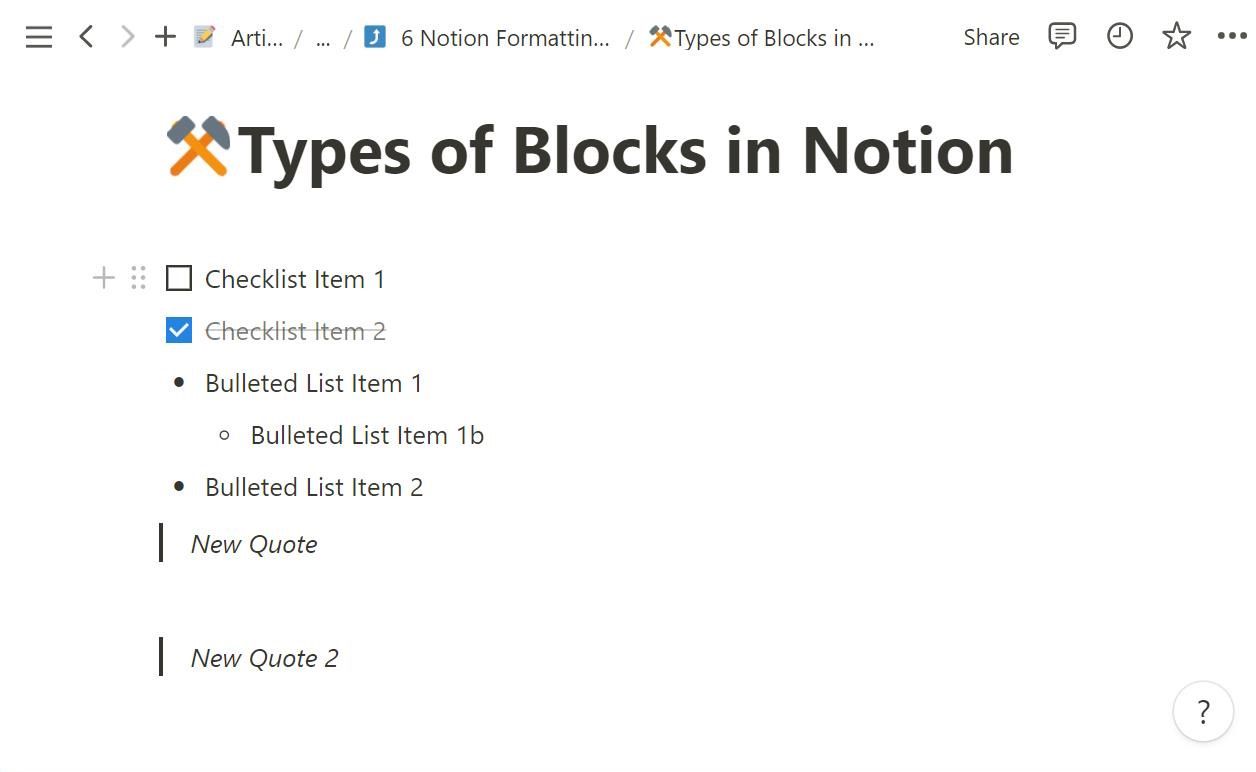 Block Types in Notion