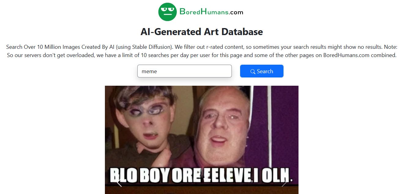Page displaying an AI-generated meme