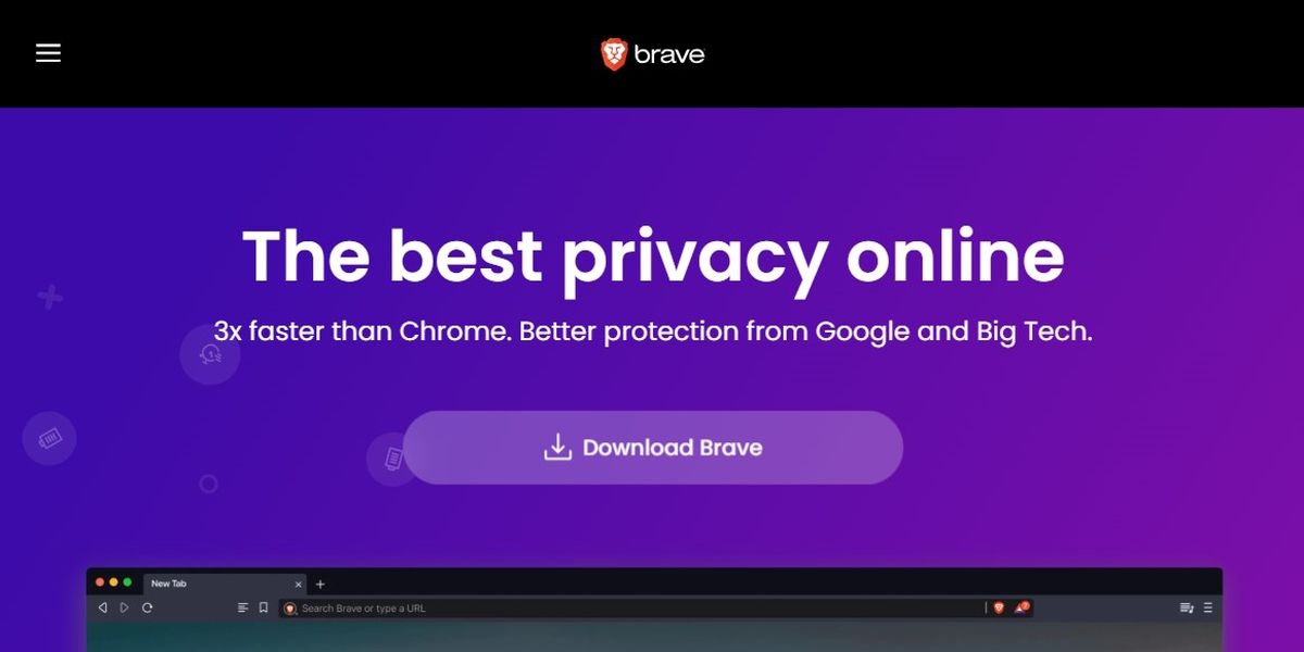 صفحه اصلی وب سایت برای مرورگر Brave