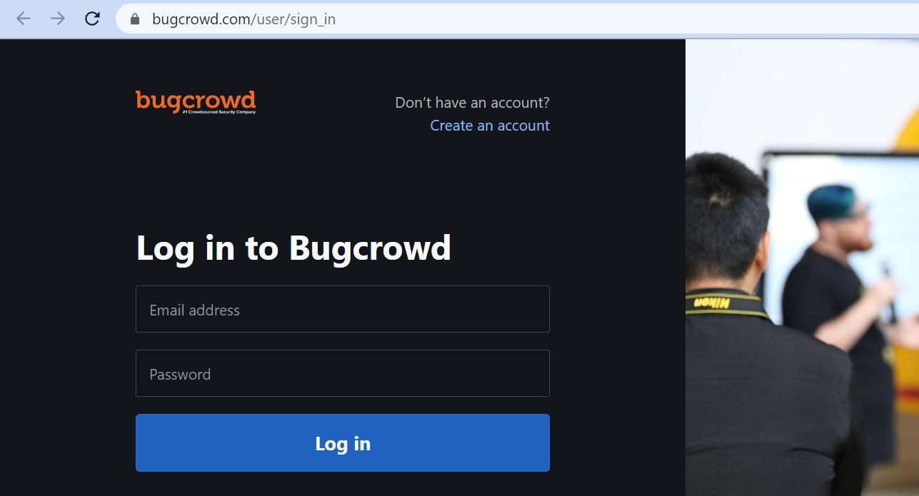 Halaman login Bugcrowd