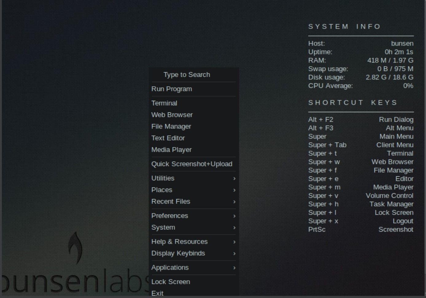Interface de desktop BunsenLabs